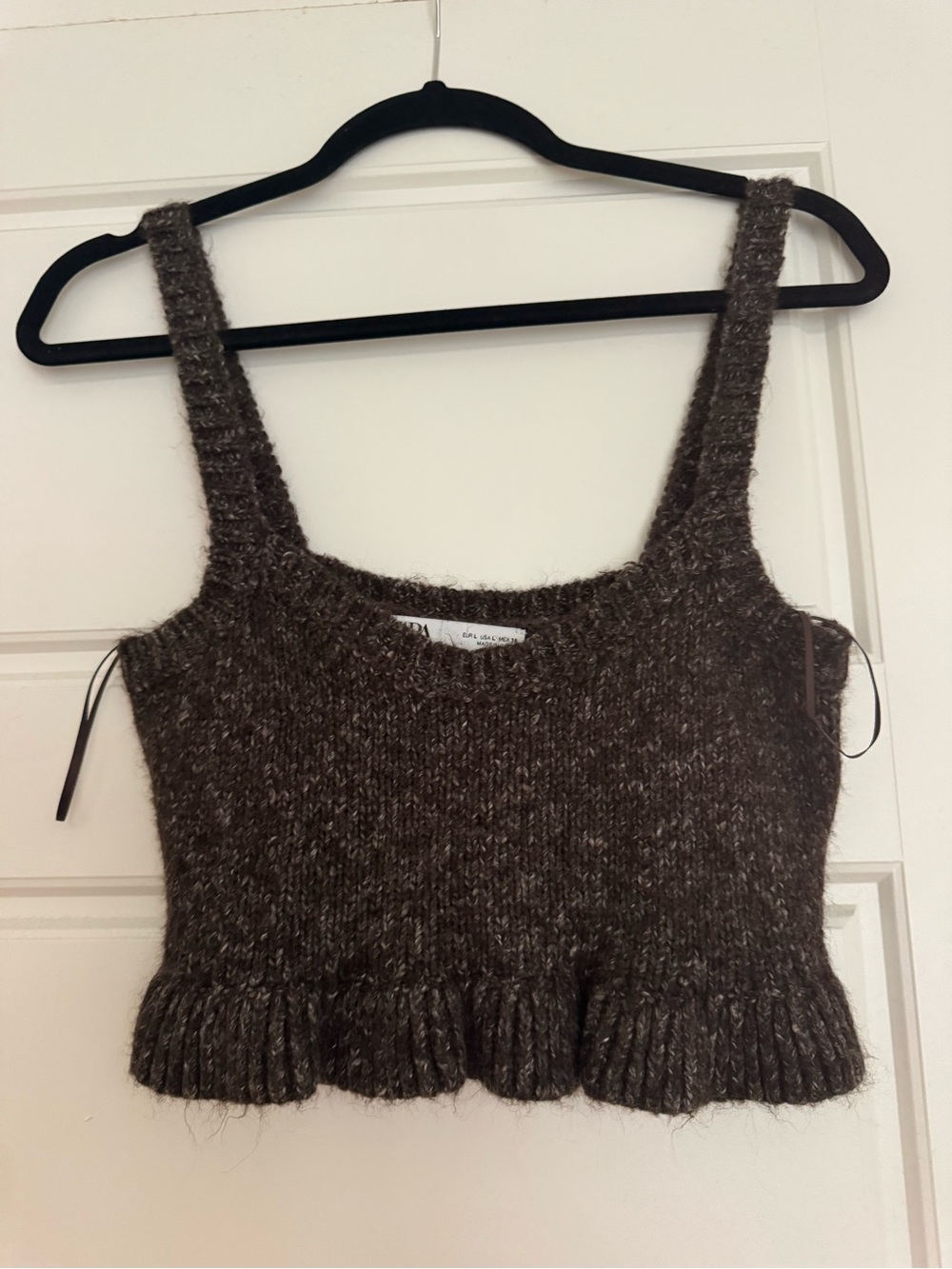 ZARA Brown Knit Tank Top with Ruffled Hem